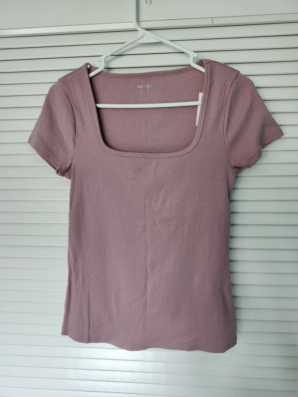 Old Navy Mauve Square-Neck Ribbed Short Sleeve Top